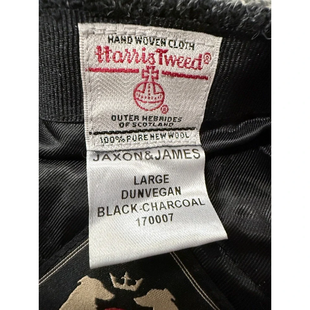 Jaxon James Mens Large Black Charcoal Herringbone Tweed Flat‎ Cap Hat Dunvegan